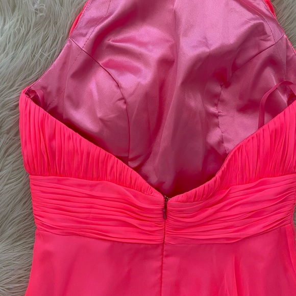 Mac Duggal Neon Hot Pink High Neck Sleeveless Tiered Chiffon Halter Gown 67816 - Picture 10 of 12